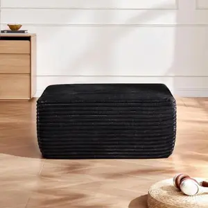 Modular Corduroy Ottoman Set, 37" Large Square Footrest Pouf for Living Room, High-Density Foam Fill Accent Floor Pouf Chair, Moveable Extension for Modular Sectional Sofa, Black