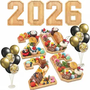 4PCS Wooden Fillable Number Charcuterie Board Box Graduation Decorations with 14 Balloons 2026 Graduation Party Food Supplies