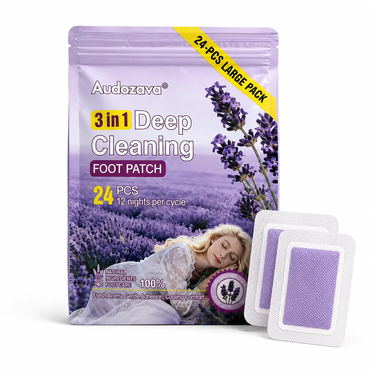 24-Piece Lavender Foot Patches, Overnight Foot Care Pads with Gentle Warming Comfort, Easy-to-Use Adhesive Patches for Daily Foot Care and Bedtime Routine