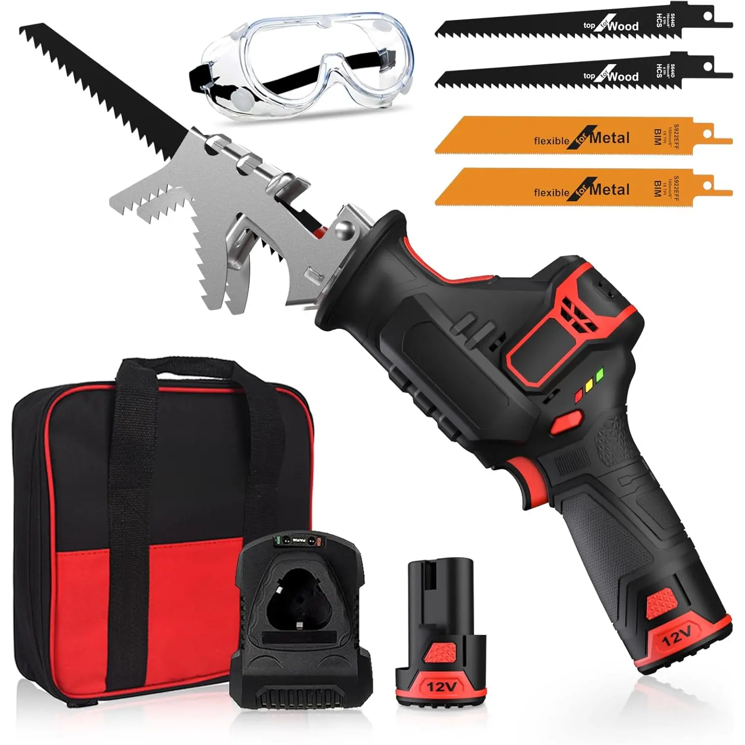 Cordless Reciprocating , Speed 3000SPM,with Clamping Jaw, 2000 mAh / 1-Hour Fast Charge,Safety Gloves& Goggles, 4 count of   for /Metal/PVC