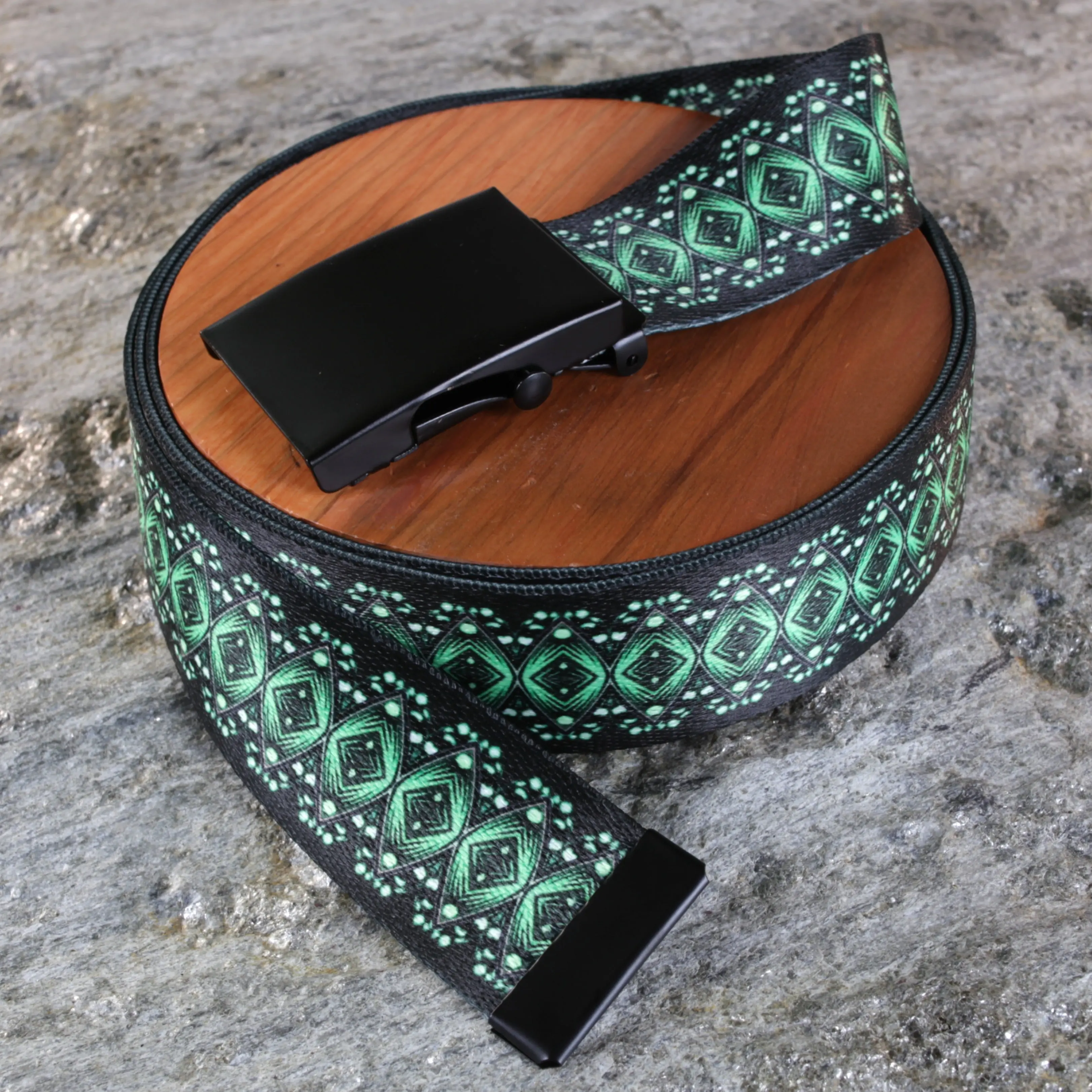 Waist Belt, 1-in Slim Jade Belt Design, D-Ring Buckle, Geometric Print, Multi-Size Fashion Clothes Accessory