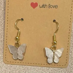 Handmade Dangle Earrings- WHITE BUTTERFLY, GOLD