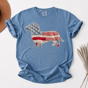 Comfort Colors Faux Patchwork Dachshund Shirt, Cute Wiener Dog Graphic Tee, Vintage Dog Lover T-Shirt, Unisex Casual Shirt