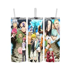 20 oz 7 Deadly Sins Insulated Tumbler - Portable Reusable Water Bottle with Lid, Straw, Washable Kitchenware Accessory