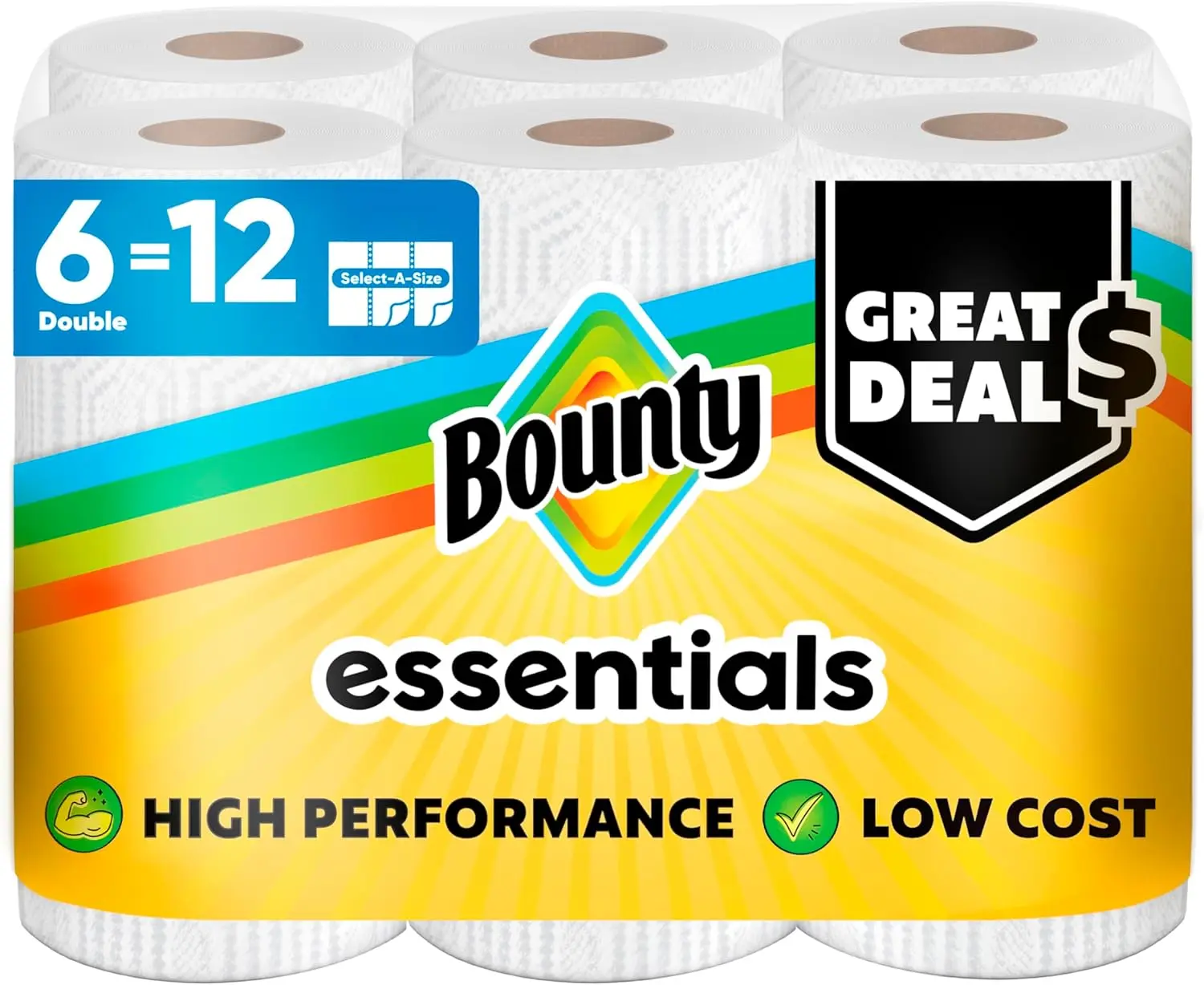 Bounty Essentials Select-A-Size Paper Towels, 6 Double Rolls, White, 108 Sheets Per Roll Pack Kitchen Wipes