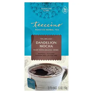 Teeccino Roasted Herbal Tea, Dandelion Mocha, Caffeine Free, 25 Tea Bags, 5.3 oz (150 g)