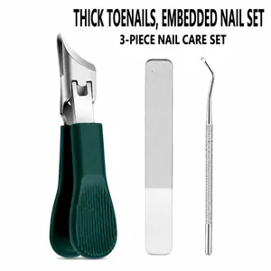 3 Piece Ergonomic Nail Clippers Kit for Seniors, Smooth Curved Blade, Large Wide Mouth Opening, Precision Angled Nippers, Soft Comfort Grip Handle, Universal Unisex Nail Care Tool ﻿