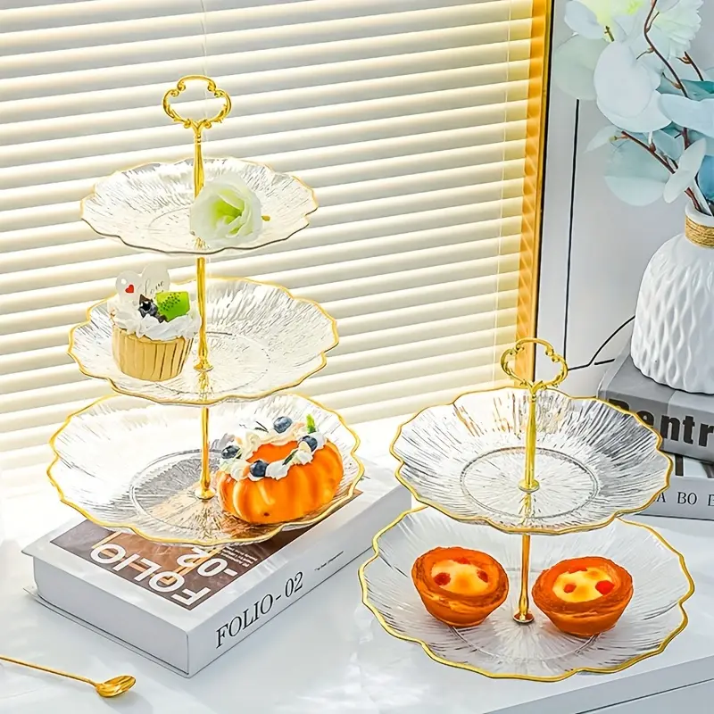 Plastic 2 or 3 Tier Cupcake Stand with Golden Trim - Cupcake Serving Tower, Cake Decorating Supplies, Home & Party Decor Accessories, Ideal for Desserts, Weddings, Birthdays