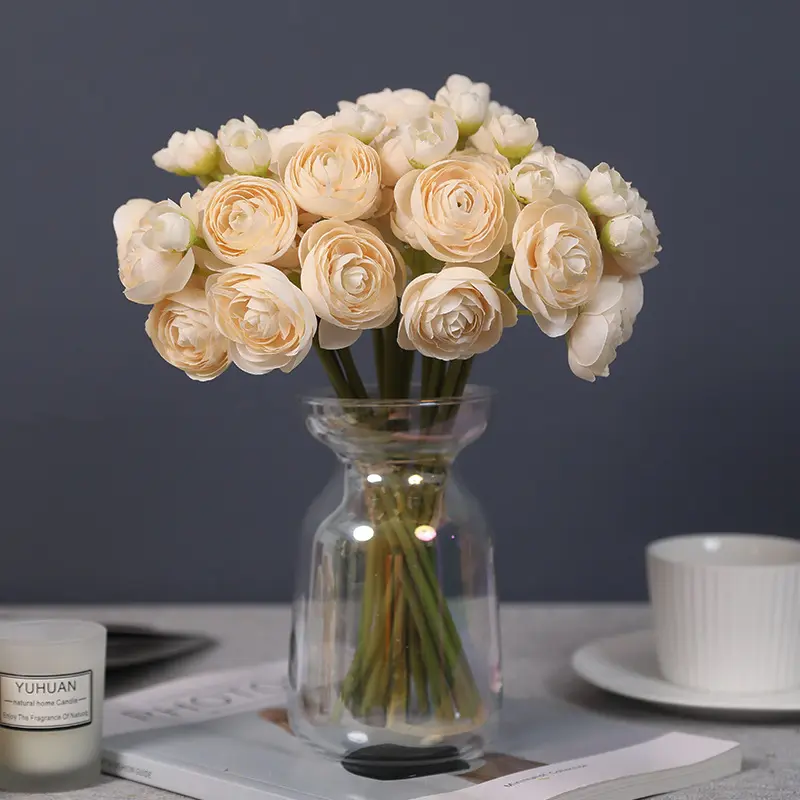 18 artificial camellia flowers, champagne-colored small camellia buds hand-tied wedding bouquets, home decoration, photography props and bride flower arrangements - the perfect choice for Thanksgiving and Christmas
