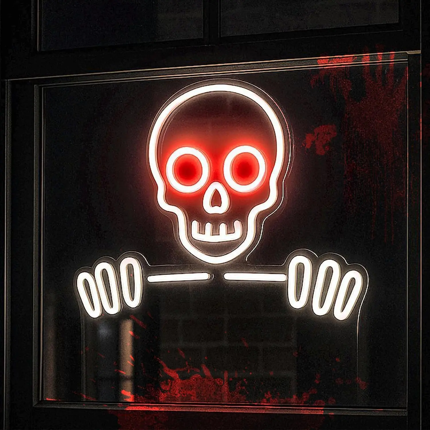 Spooky Goth Skull-Shape Skeleton Hand Neon Sign, 16x12.6in Modern Synthetic Dimmable LED Wall Light, USB-Powered Indoor Halloween Party Decor for Bar