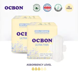 [OCBON] 100% Organic Cotton Period Pads | Organic Cotton Feminine Pads with Wings for Women, Super Absorbent & Soft, Period Protection, Hypoallergenic, Unscented