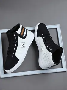 Men's High-Top Sporty Training Casual Shoes, Colorblock, Breathable PU Leather, Comfortable Skateboarding Sneakers, All Seasons, Sports Shoes
