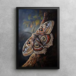 Moody Moth in Twilight | Botanical Painting, Dark Cottagecore Decor, Halloween Printable Art, Vintage Moth Artwork, Halloween Artwork, Unframed