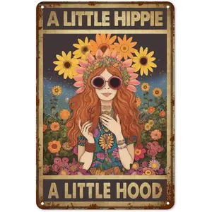 Aluminum Hippie 'flower Power' Sign, Cool Retro Wall Decor, Unique Vintage Art Piece, Perfect for Home & Garden Aesthetics