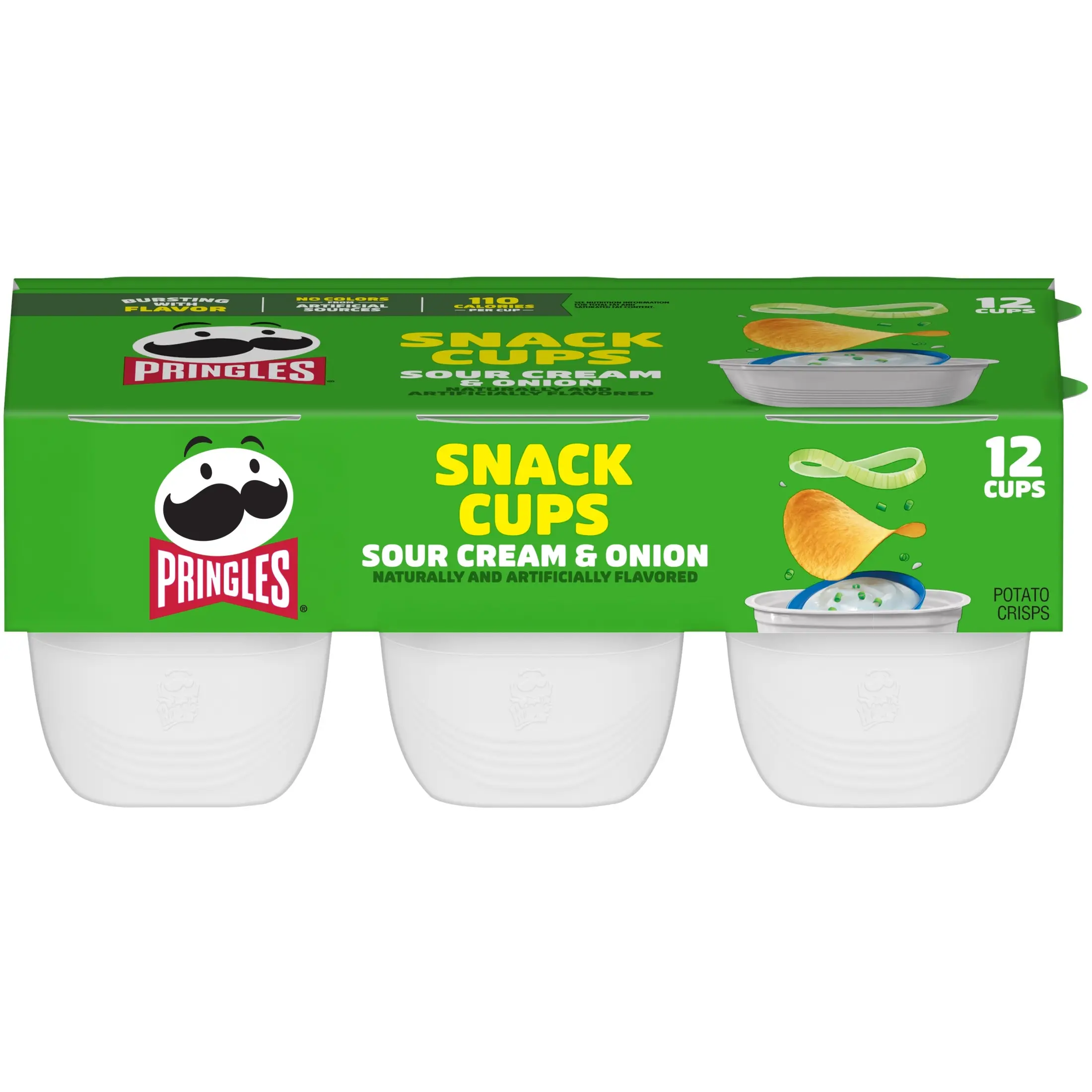 Pringles Potato Crisps Chips, Lunch Snacks, Snack Cups, Sour Cream and Onion, 8.8oz Tray (12 Cups)