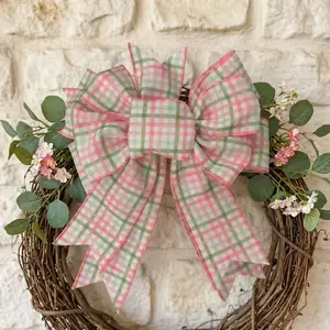 Large Buffalo Plaid Bow with Wired Edge, Gingham Farmhouse Wreath Bow Pre-Made Baby Shower Birthday Party Door Decoration