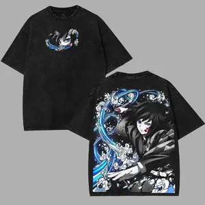 valentine shirts Water Hashira Giyu Tomioka v3 Demon Slayer Kimetsu No Yaiba Anime Double Printed Acid Washed Tee Menswear graphic tee