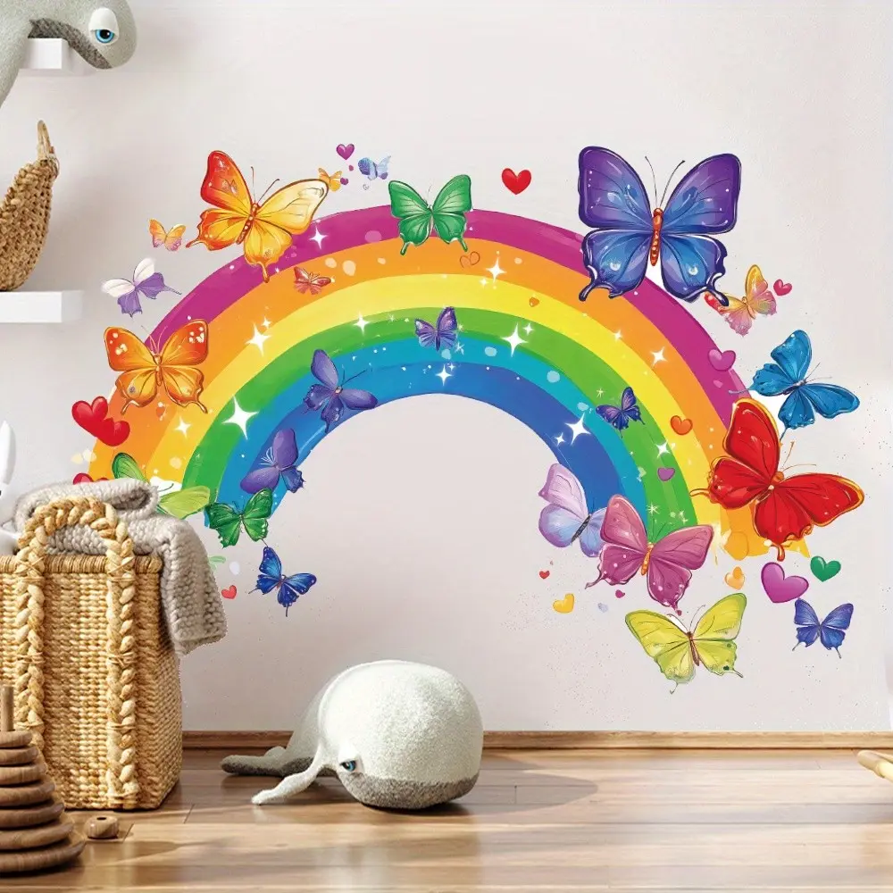 Original Design Rainbow Bridge Butterfly Heart Star Decorative Wall Stickers, Home Decor for Living Room Bedroom Dining Room Study Hallway, Rainbow Wall Decals