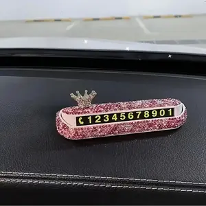 Diamond Crystal Parking Sign, Hidden Temporary License Plate Card, Night Vision Dashboard Phone Number Card, Car Accessories Lover