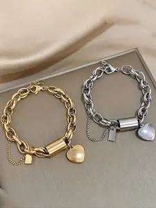 Heart Charm Bracelet, Fashionable Jewelry for Women & Teenagers, Stainless Steel Couple Love & Friendship Jewelry, Suitable for Daily and Party Use, Heart Shaped Bracelet, Stainless Steel Bracelets