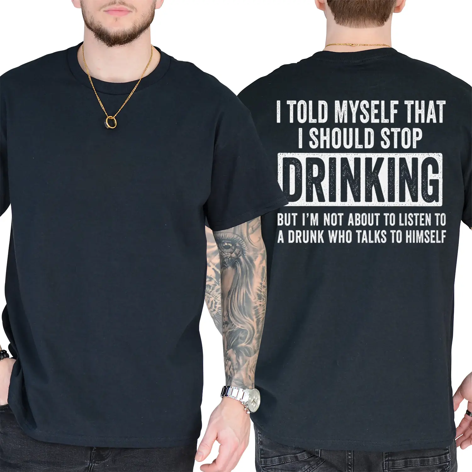 Men's Funny Print Short-Sleeve Casual Round Neck T-Shirt - "I Told Myself to Stop Drinking Alcohol" Novelty Top, Standard Sizes (Sports & Outdoor Clothing)