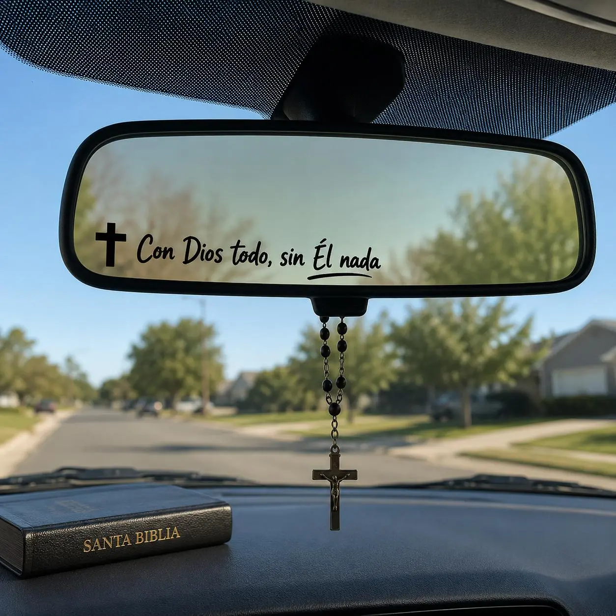 Spanish Catholic 6-Pcs Vinyl Decorative Stickers Set - Self-Adhesive, Modern Elegant Look, Small Size, Mary-Themed Faithful Quotes, for Dads, Family, Car Accessories, Home Decor