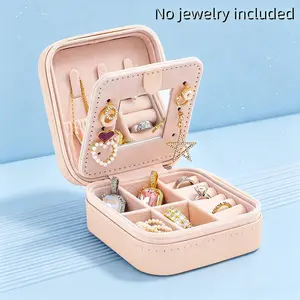 1pc Exquisite, Leather Portable Travel Jewelry Box, Women's Gift Mini Storage Organizer with Clear Mirror, Large Capacity Case for Necklaces & Earrings, Perfect Women's Day Present, Multi-Scene Use for Vacation, Beach, Bedroom & Bathroom Travel Essentials
