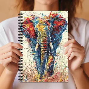 Watercolor Elephant Spiral Notebook, Vibrant Splash Art Journal, Lined Pages, Colorful Animal Design, Ideal for School, Work, Creative Writing, Spiral Bound Notebook