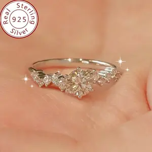 1 Sparkling Engagement Ring, 925 Sterling Silver, Elegant and Luxurious Jewelry, Perfect for Anniversary or Wedding Gifts