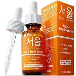 SeoulCeuticals Ultra Snail Serum – Korean Snail Mucin K Beauty Skincare Night Serum Hyaluronic Acid for Face - Centella Anti Wrinkle Serum 1oz