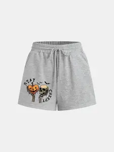 Women's Summer Halloween Print Casual Loose-Fit Adjustable Drawstring Shorts, Womenswear, Animal Pattern, Moderate Fabric, Perfect for Everyday Wear