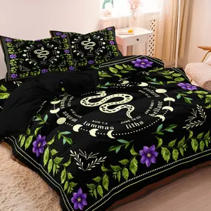 Ramadan Moon Phase Snake With Celestial & Floral Designs Bedding Cover Set (NO BLANKET INCLUDED), 3Pcs Luxury Bedding Set Included 1*Duvet Cover and 2*Pillowcases Soft Comfortable For Four-season Home Dorm Decorative