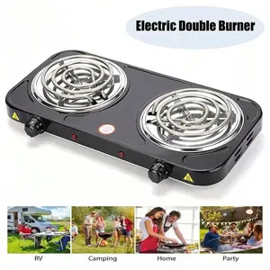 2000W Portable Double Burner Electric Hot Plate Cooktop With Overheat Protection, High-Efficiency Heating, And Compact Design For Camping, Tailgates, And Kitchen Use