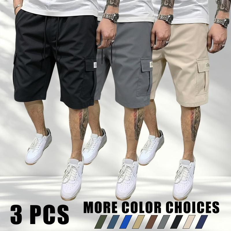 3-Piece Men’s Fitted Workwear Cargo Shorts – Summer Drawstring Waist, Color-Block Design | Breathable Lightweight Fabric, Multiple Storage Pockets, Versatile Casual Shorts for Beach & Fitness Training