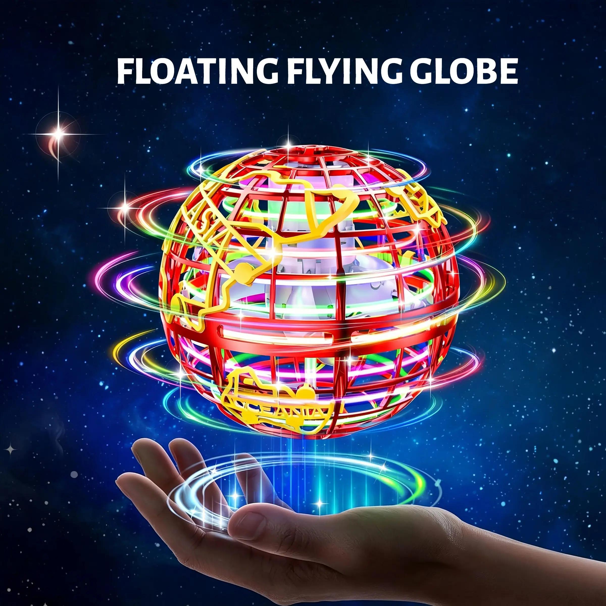 Hand Operated Flying Toy for Kids, Magic UFO Ball, 360 Motion Sensor Mini levitating flying globe, Hands-Free Hover Ball Toy with LED Lights, Indoor/Outdoor Flying Orb Ball for Boys & Girls Ages 8+