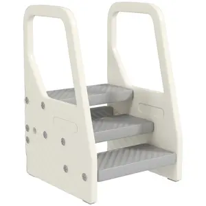 Adjustable 3-Step Toddler Tower – Transitions to 2-Step, Grows with Child. Safety-First with Trapezoidal Design, Anti-Slip Surface & Handles. Durable HDPE. Multi-Use Kitchen, Bathroom & Bedside. Holds 66 lbs. Gray