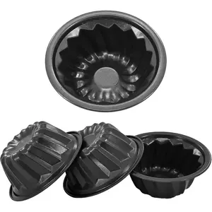 4 Inch Nonstick Mini Bundt Cake Pan Set, Carbon Steel Fluted Baking Molds for Cupcake, Muffin, Brownie, Pudding - Black (4 - )