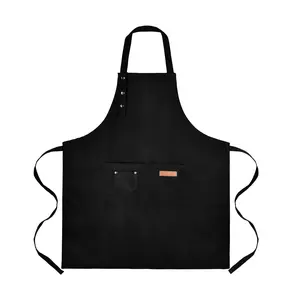 2pcs Art Aprons for Women Painting Pottery Baking Kitchen Apron with Pockets for Chef Cooking Mens Buckle Straps Black Canvas