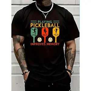 100% Cotton Playing Pickleball Improves Memory Funny Pickleball Player T-Shirt Women's Men's Graphic Tee Crew Neck summer vacation Tops