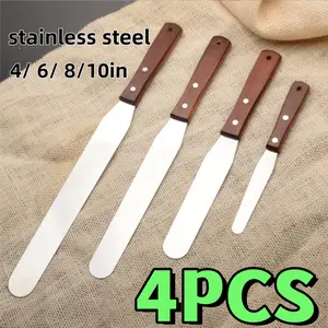 4PCS 4/6/8/10in Straight Cake Icing Spatula Set Professional Stainless Steel Cake Decorating Frosting Spatulas with Wooden Handle (Straight) - Home Improvement Kitchen Bakeware Flexible Multifunction Pastry