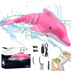 Pink Remote Control Dolphin Toy 2.4G High Simulation Cartoon Dolphin Remote Control for Swimming Pool Bathroom Great Gift RC Boat Shark Toys for 6+ Year Old Boys and Girls (with 2 Batteries)