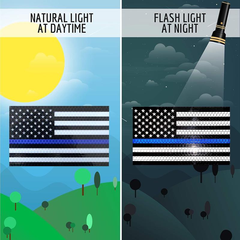 3-Pack Reflective Thin Blue Line Flag Decals (5x3") - Back The Blue Police Support Stickers | Blue Lives Matter Law Enforcement Decals for Car Bumpers & Windows