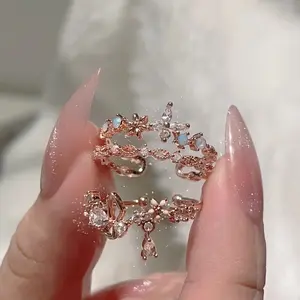 Butterfly Fairy Ring Female Forest Super Fairy Heart Fold Finger Ring Fashion Double Layer Butterfly Opening Ring, Perfect Birthday Gift, High Jewelry