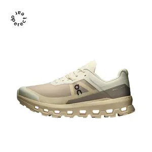 Beige Color-block Trail Running Shoes, Breathable Mesh Upper with Hollow Cloud Cushioning Outsole