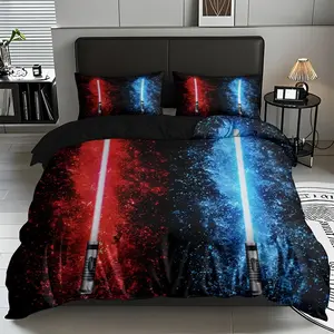 2/3pcs Lightsaber Duel Pattern Theme Luxury Duvet Cover Set(1*duvet Cover+1/2*pillowcase,no Filling)Skin-friendly Soft Digital Printed Decorative Bedding Set,perfect For Christmas,New Year Festival Gifts For Family All Season Use Machine Washable