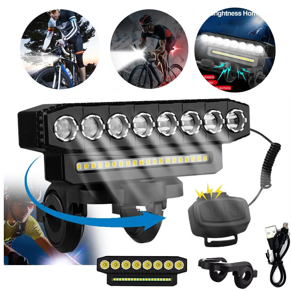 USB Rechargeable Bicycle Headlight, 9LED Bike Horn Headlight with Digital Display, High Lumen Night Riding Light, Outdoor Cycling Accessories,Bike light set,Bike light,Luces led para bicicletas,Bike accessories,Bicycle parts and accessories