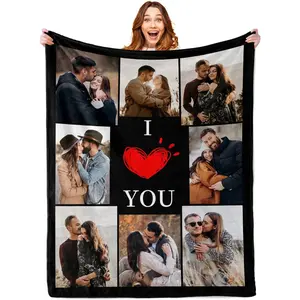 Valentines Day Gifts for Her Him Custom Blanket with Picture Personalized Throw Blankets Customizable Photo Blankets I Love You Gifts for Couple Girlfriend Boyfriend Wife Husband
