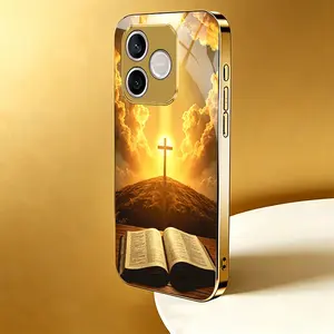 Bible cross pattern phone case for Honor X8D 4G/600 Lite/X6D 5G Light luxury gold glass texture phone case