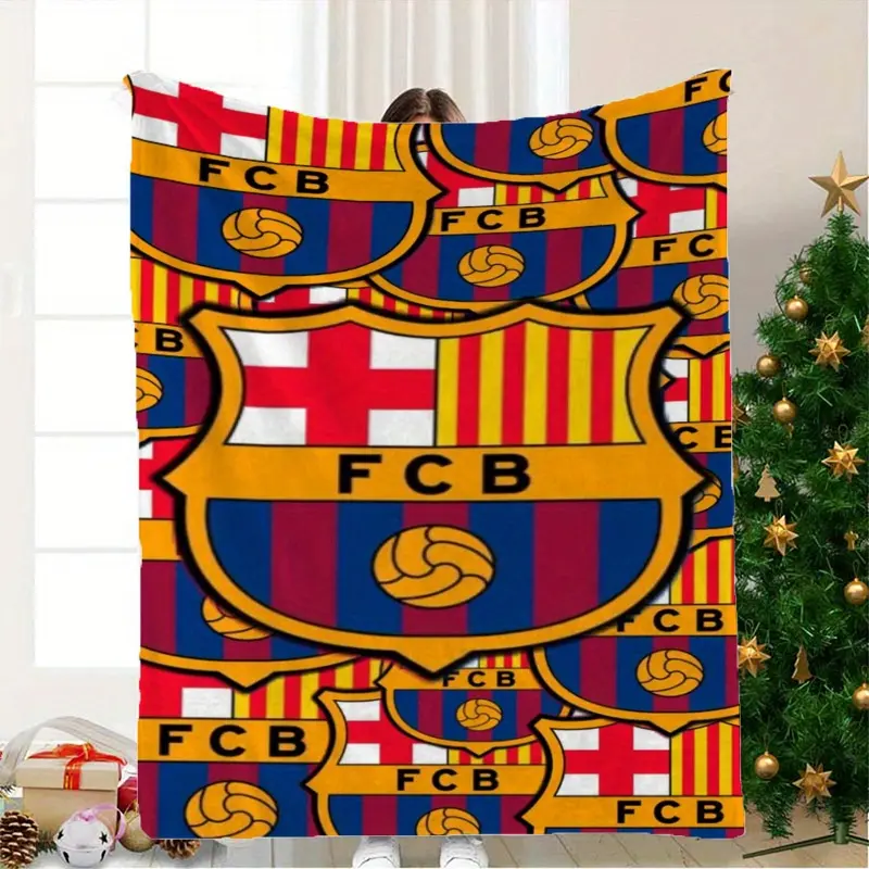 Flannel Blanket with Barcelona Team Logo - Super Soft All-Season Throw with Team Design and Crest, 100% Polyester, Machine Washable, Contemporary Style for Home, Travel, Camping - Ideal Gift for Football Fans, Home Decoration