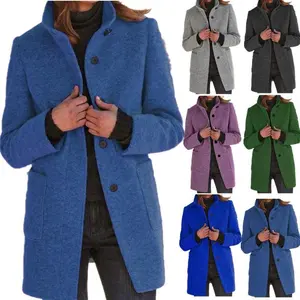 New Women? Vintage Solid Color Coat - Stand Collar & Button Closure, Classic Tailored Design, Warm Windproof Fabric, Versatile for Office/Casual/Winter, Trendy Outerwear
